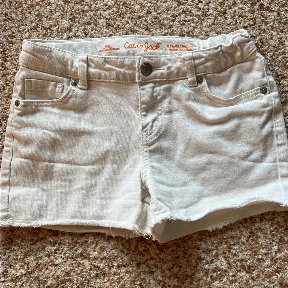 Cat & Jack Pale Blue and White Denim Frayed-Hem Women’s Shorts - SET OF 2 - Picture 4 of 5